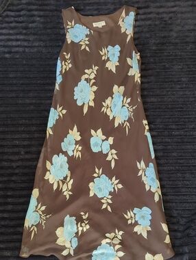 Y2K Studio I Chocolate Slip Dress With Powder Blue Flowers Women's Size 16P